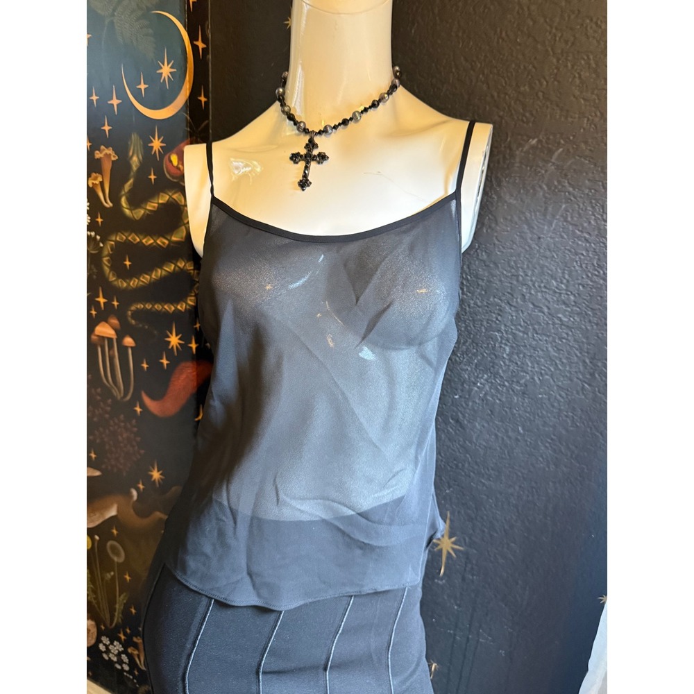 Black Sheer Spaghetti Strap Camisole Top Minimalist 90s Style Layering Tank